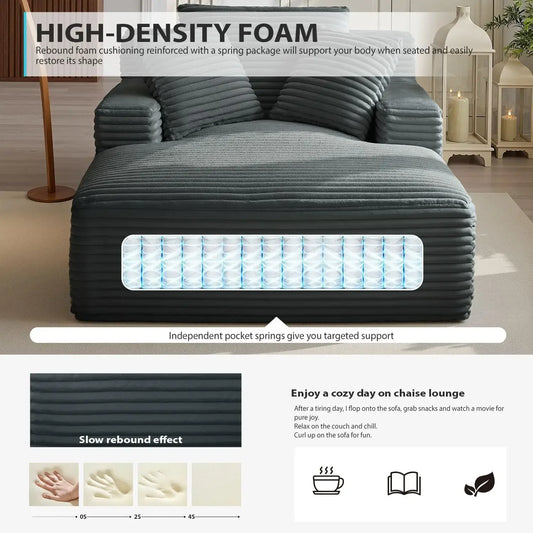 50 Inch Chaise Lounge Chair Indoor, Oversized Corduroy Upholstered Boneless Sofa Bed, Deep Seat Sleeper