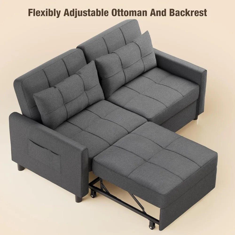 Aiho Pull Out Couch - 58 Loveseat Sofa Bed, Convertible with Separate Ottoman & Adjustable Backrest, 3-in-1 Sleeper for Small Ap