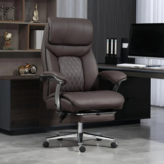 Big and Tall Office Chair 600 lbs Extra Wide Leather Luxury Executive Chair with Retractable Footrest, Heavy-Duty Ergonomic Chai