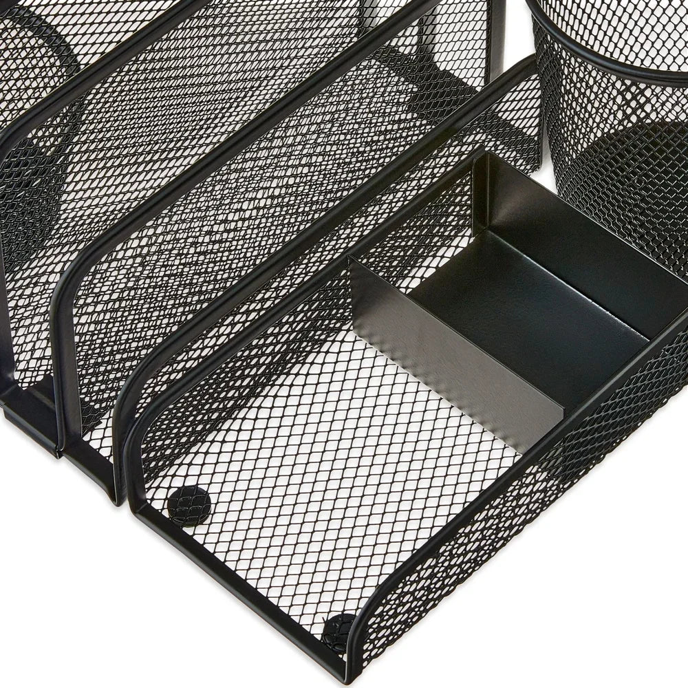 Metal Desk Organizer Set 4 Pieces Mesh Design Letter Sorter Pencil Cup Memo Holder Clip Holder Durable Office Home Storage