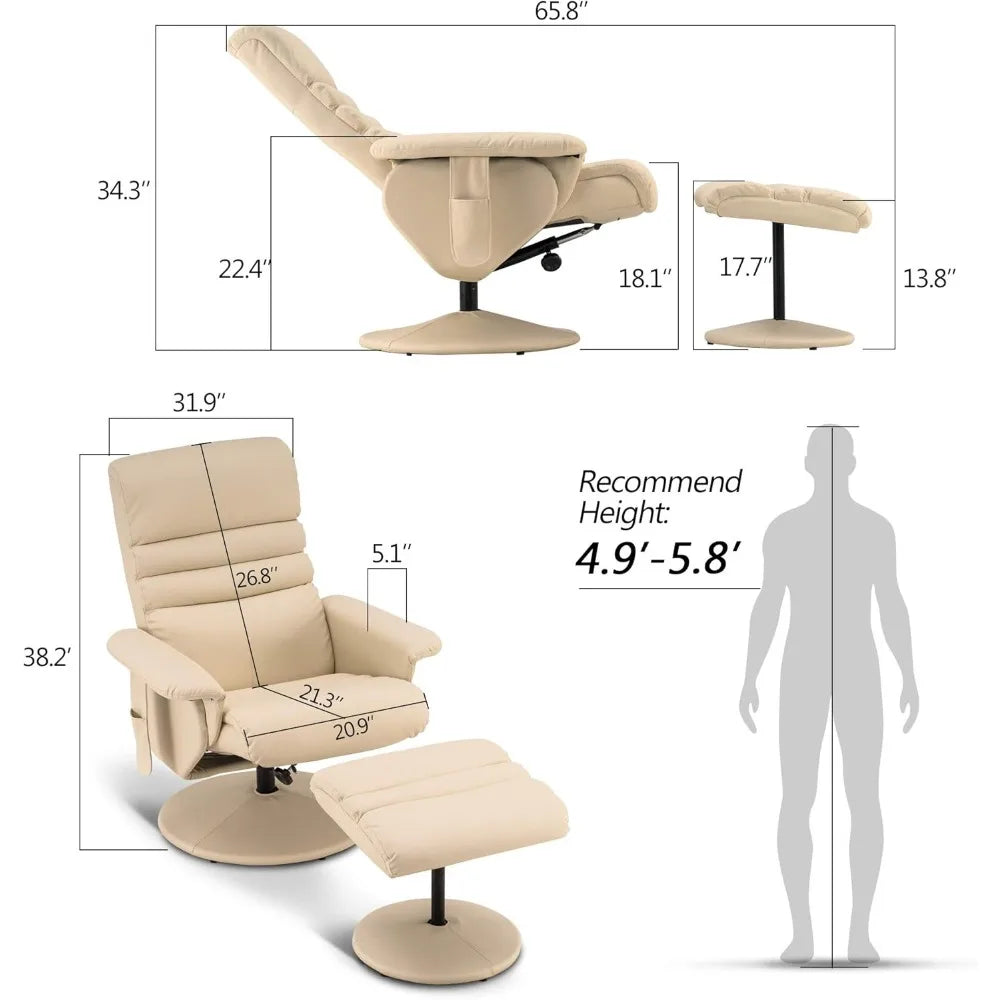 Recliner with Ottoman, Reclining Chair with Massage, 360 Swivel Chair Faux Leather 7902
