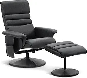 Recliner with Ottoman, Reclining Chair with Massage, 360 Swivel Chair Faux Leather 7902