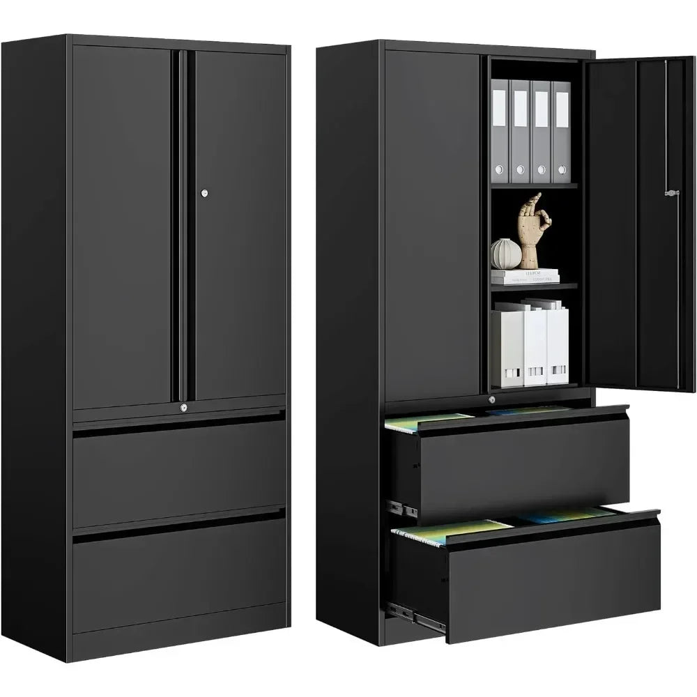 2-Drawer Metal File Cabinet, Lateral Vertical Filing Cabinets for Home Office, Locking File Cabinet with Storage Shelves