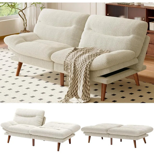 Futon Sofa Bed with Adjustable Backrest & Armrests, Convertible Futon Sofa Couch for Small Spaces,