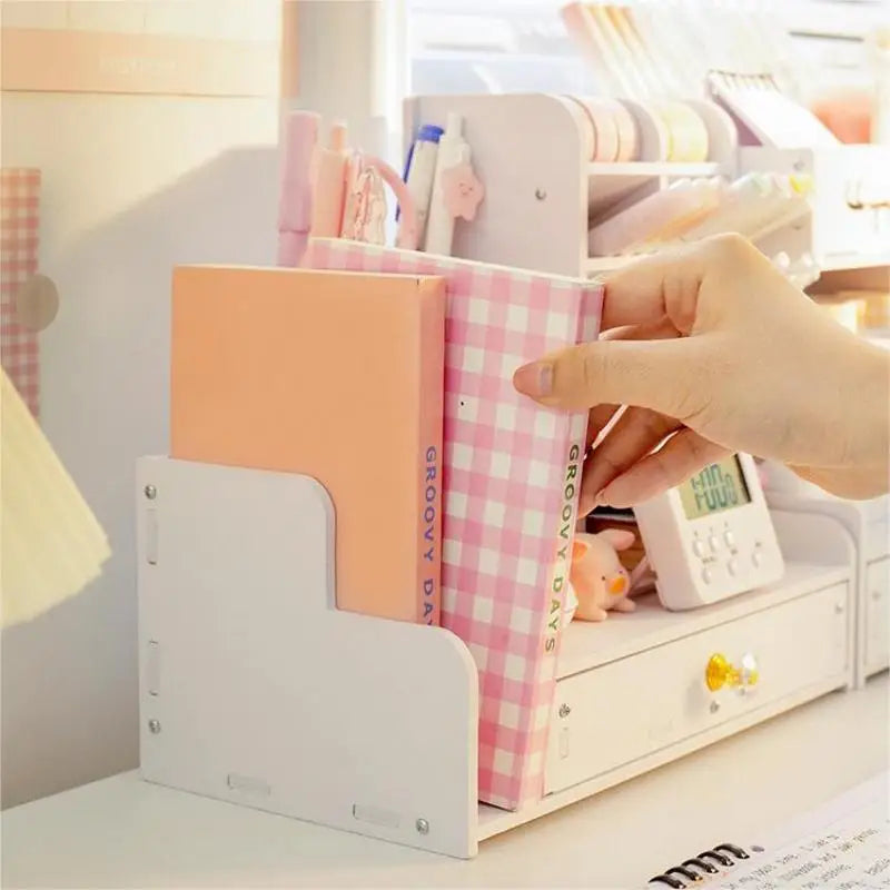 Desk Organizer, DIY Desk Organizer with Drawer - Multi-Functional Pen Holder, Easy Assembly Office Art Supplies Storage