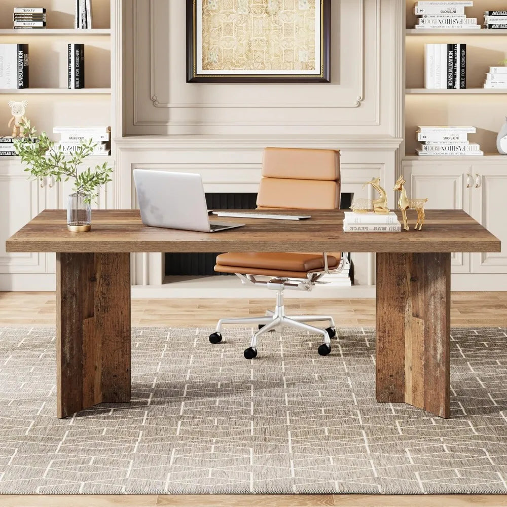 63-inch Executive Desk,Vintage Home Office Computer Desk with Large Tabletop,Farmhouse Wood Writing Conference Table Workstation