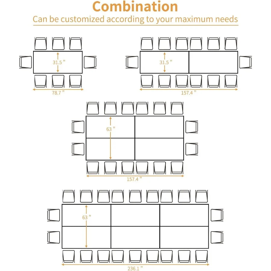6.5FT Conference Table 78.7 inch Rectangle Meeting Semir Table for 68 People Modern Industrial Computer Desk with Spacious Des