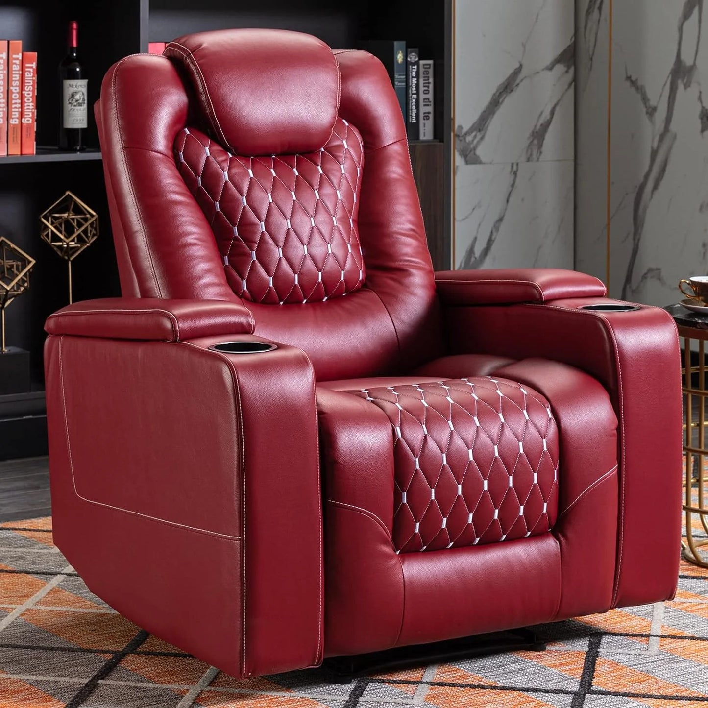 Electric Power Recliner Chair with USB Ports and Cup Holders, Breathable Leather Seating with Hidden Arm Storage