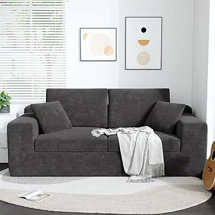 78" Modern Loveseat Sofa in a Box - Corduroy Deep Seat Couch, No Assembly Required, Space-Saving Design