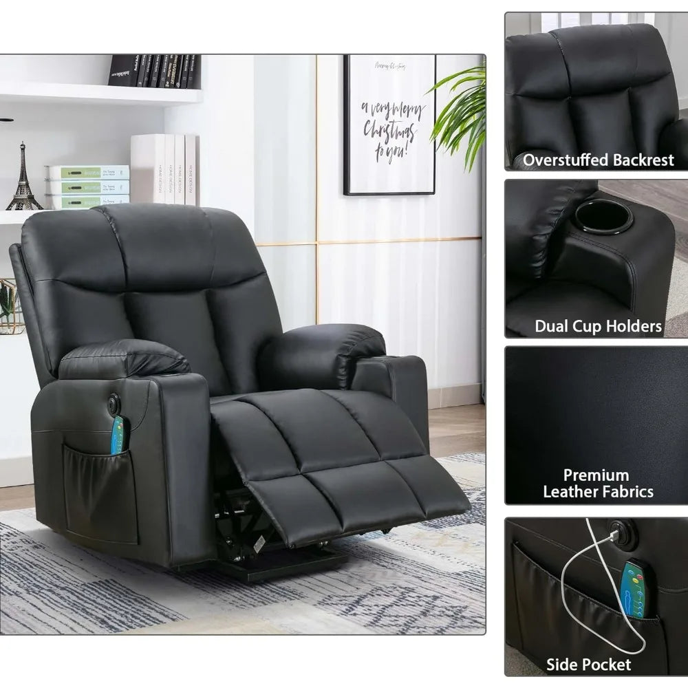 26" Extra Wide Lift Chair with Heat and Massage, Faux Leather Power Lift Recliner Massage Chair for Adults Elderly,