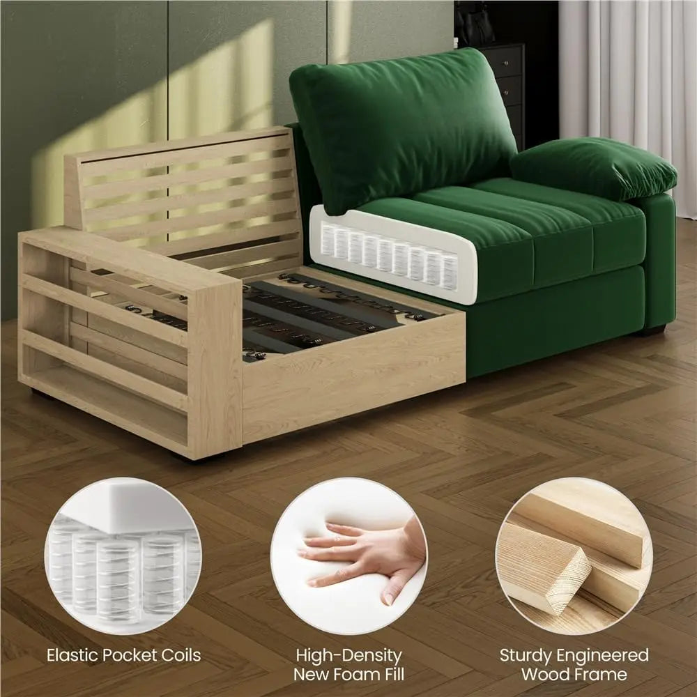 79" Velvet Couch, Comfy Sofa with Pocket Coils, Deep Seat, Storage Pockets and USB Ports, Loveseat Sofas with Removable Cover
