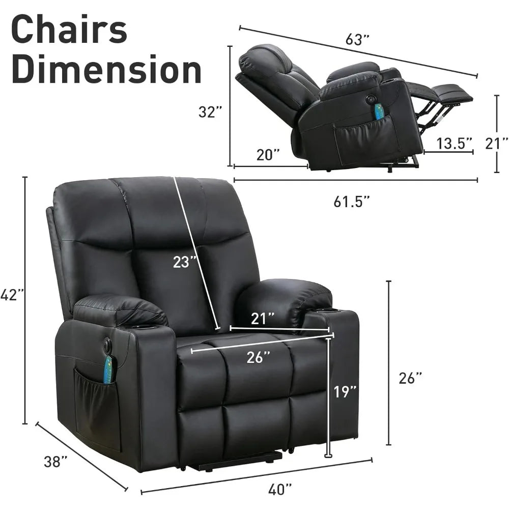 26" Extra Wide Lift Chair with Heat and Massage, Faux Leather Power Lift Recliner Massage Chair for Adults Elderly,