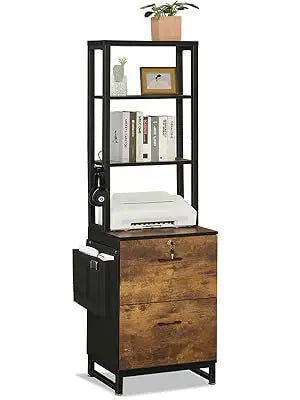 2 Drawer File Cabinet with Lock,Fits Letter, Legal, A4 Size, Hanging File Folders,Adjustable Storage Shelf and Hook,Rustic Brown