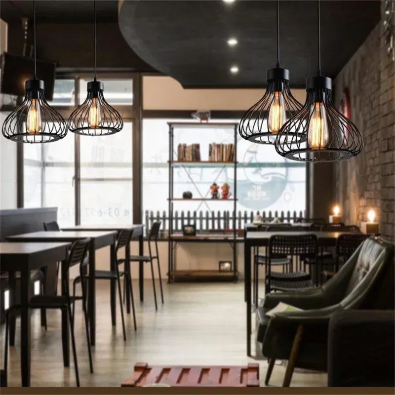Retro Iron Restaurant Bar Chandelier Creative Black Three Single Head Small Gourd Wire Home Decor Light Fixtures