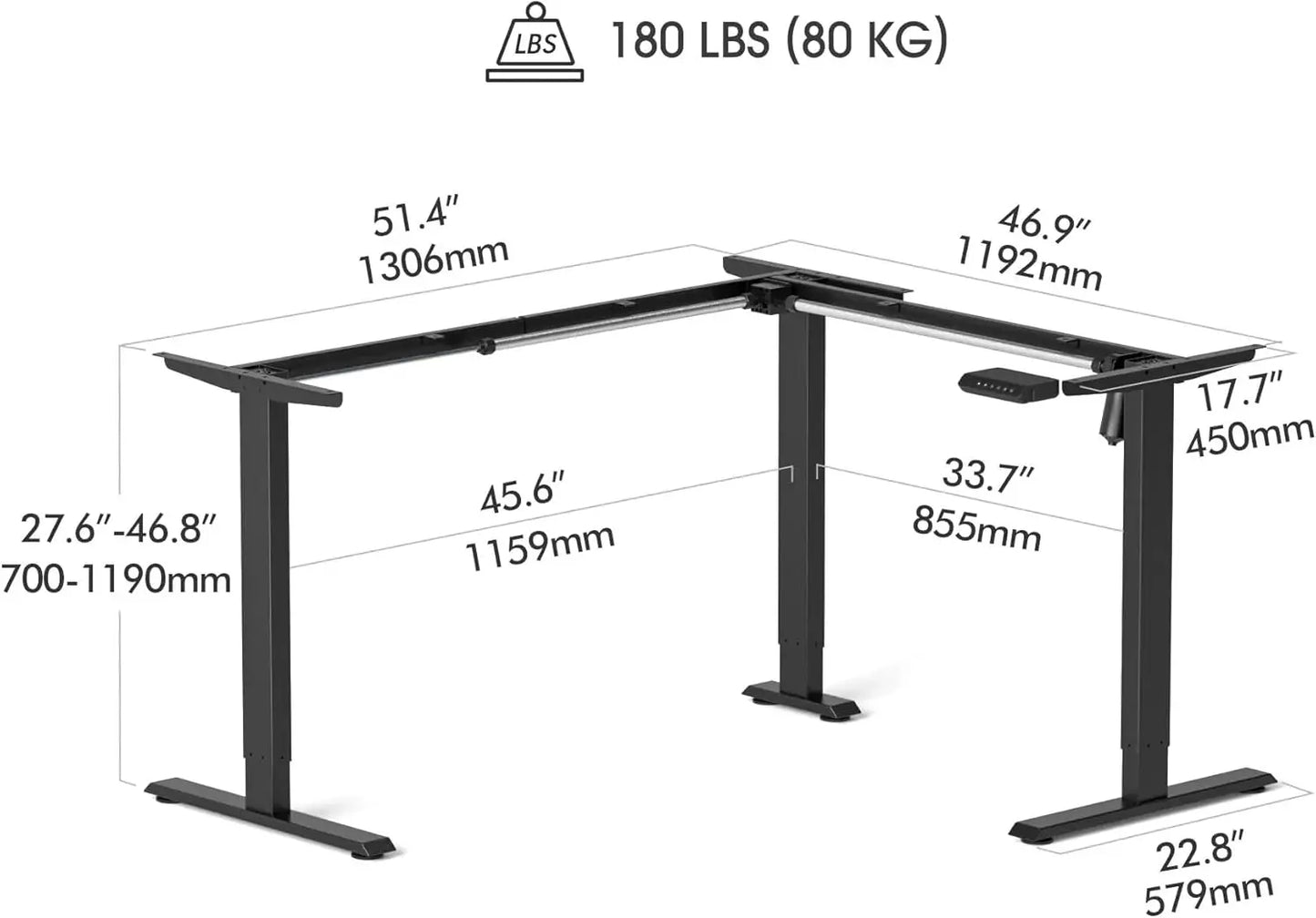 YYB L Shaped Standing Desk, Corner Standing Desk L Shape, L Shaped Adjustable Table, Light Brown UY