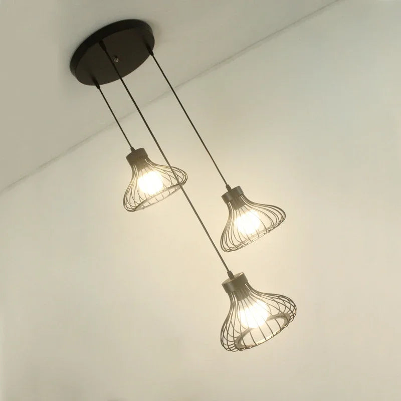Retro Iron Restaurant Bar Chandelier Creative Black Three Single Head Small Gourd Wire Home Decor Light Fixtures