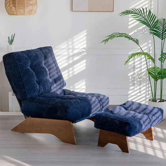 Accent Chair with Ottoman Adjustable Backrest, Tufted Living Room Chair Upholstered LoungeChairwith Footrest Set, Modern Chairs