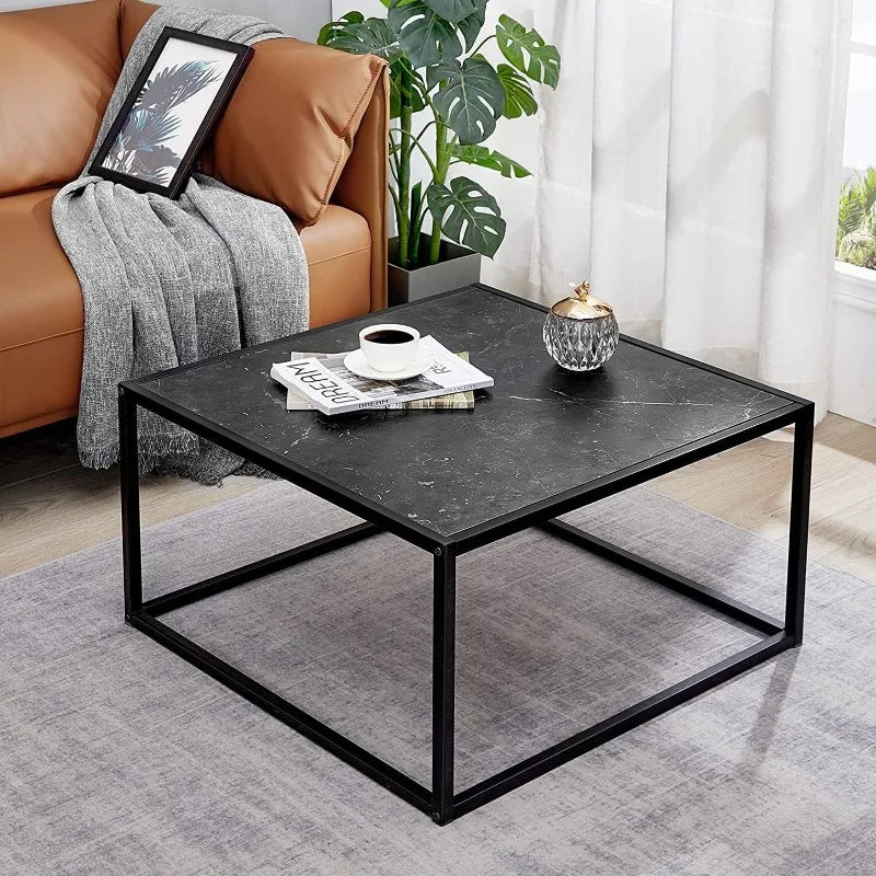 Black Coffee Table Small Square Coffee Tables Simple Modern Center Table for Home Office (27.6 * 27.6 * 15.7Inch)