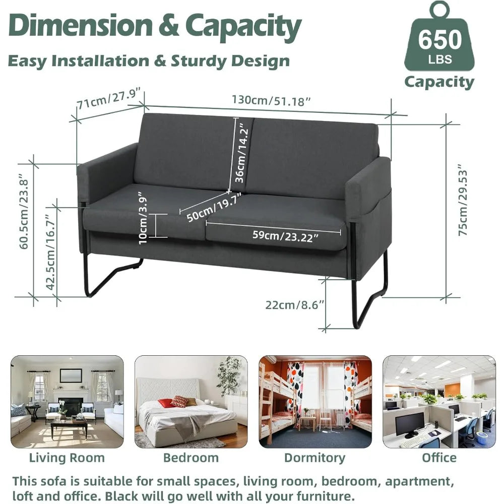 compact 51" grey loveseat sofa with usb ports for cozy living spaces