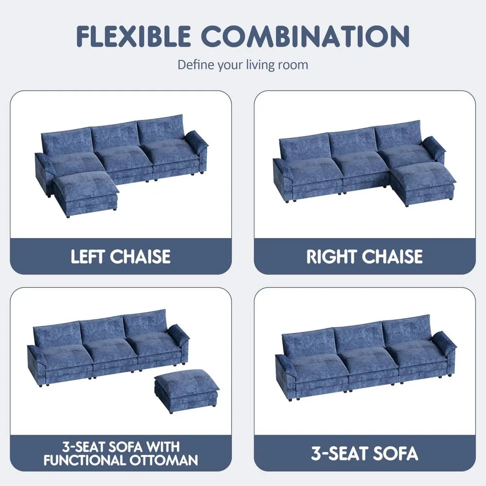 homall 119" modular sectional sofa, l shaped sofa couch with reversible ottoman, diy combination chenille deep 3-seat cloud couc