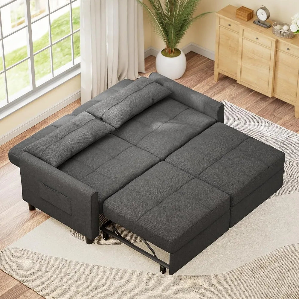 Aiho Pull Out Couch - 58 Loveseat Sofa Bed, Convertible with Separate Ottoman & Adjustable Backrest, 3-in-1 Sleeper for Small Ap