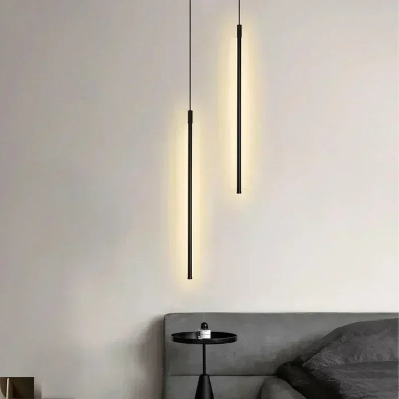 Modern LED Long Pendant Lights for Bedroom/Office  Hanging Lamp Background Chandeliers Design Line Lighting Fixtures