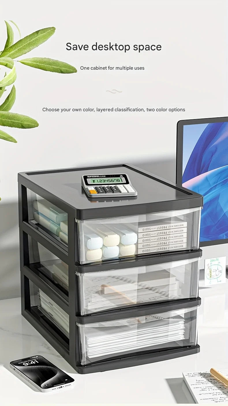 Office Desktop Storage Box, Transparent Drawer Style Cosmetics, Stationery, Student Desk, Raised Japanese Style Bar Storage Box