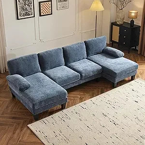 110" Sectional Couches, U Shaped Couch with Double Chaise, 4-Seat Sofa Set with Chenille Fabric