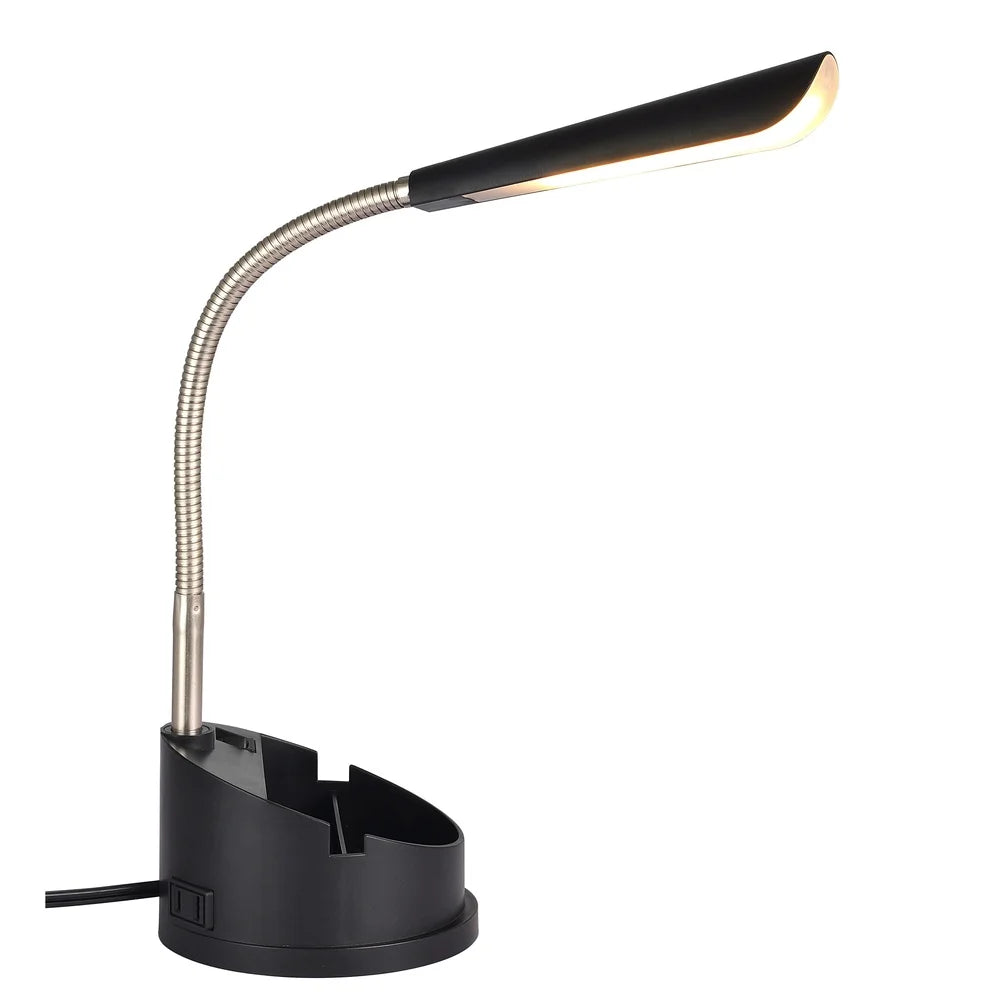 LED Desk Organizer Lamp with Adjustable Gooseneck AC Outlet Mobile Devices Modern Plastic Finish Home Office Dorm Study