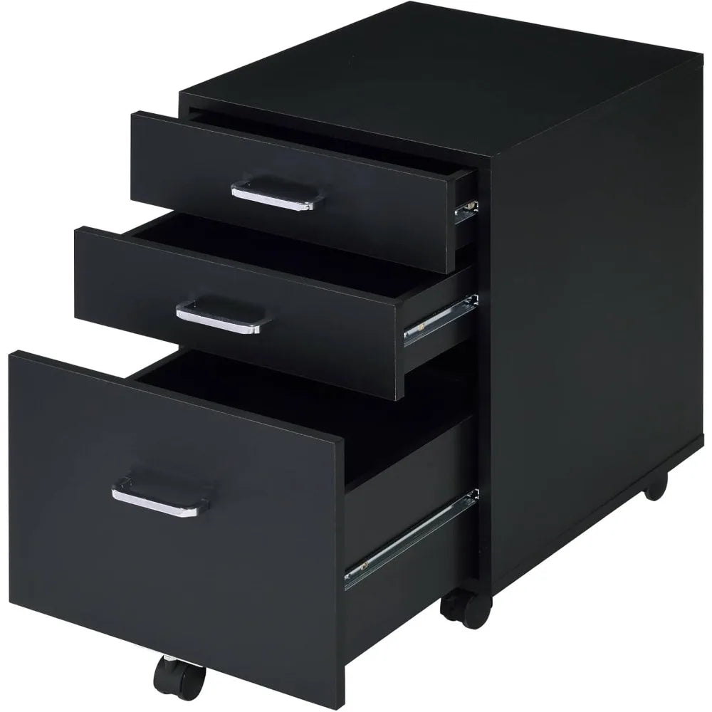 File Cabinet, 3 Drawers Filing Cabinet for Home Office, with Wheels, for A4, Letter Sized Documents, Hanging File Folders (Black