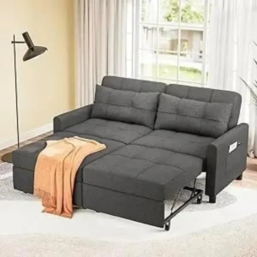 Aiho Pull Out Couch - 58 Loveseat Sofa Bed, Convertible with Separate Ottoman & Adjustable Backrest, 3-in-1 Sleeper for Small Ap