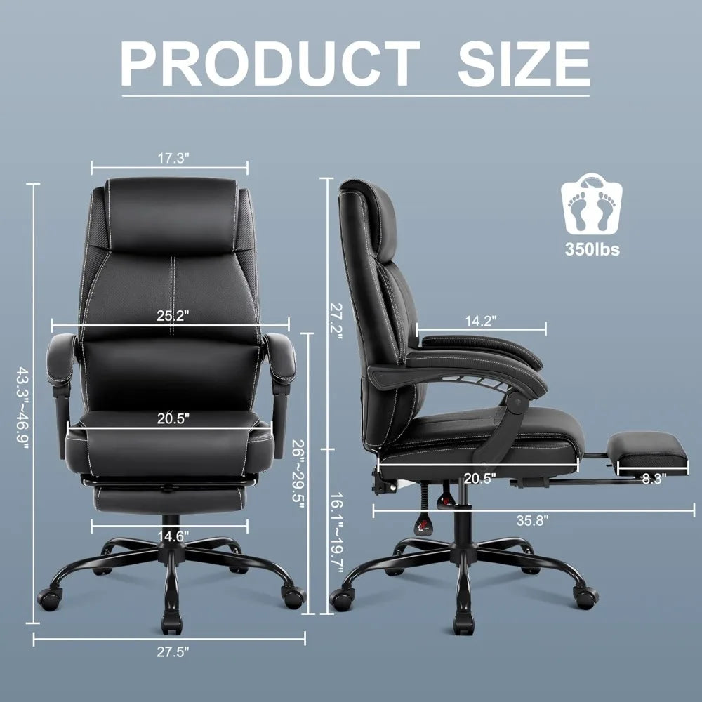 Big and Tall Office Chair with Footrest, High Back Desk Chair with Linkage Armrest, 90-155° Recline Executive Computer Chairs
