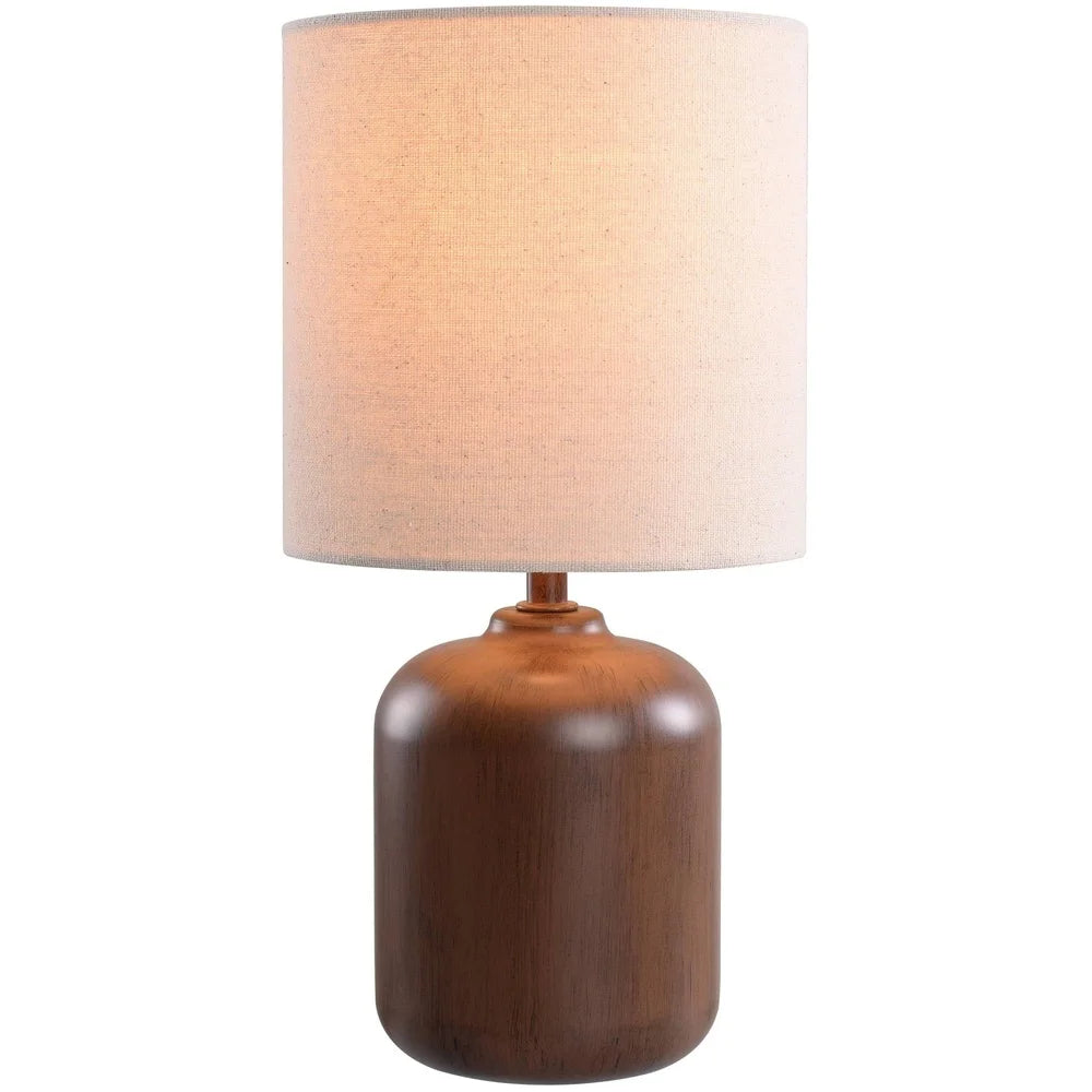 Mini Faux Wood Table Lamp with White Shade Traditional Style Energy Efficient Desk Light Living Room Bedroom Office