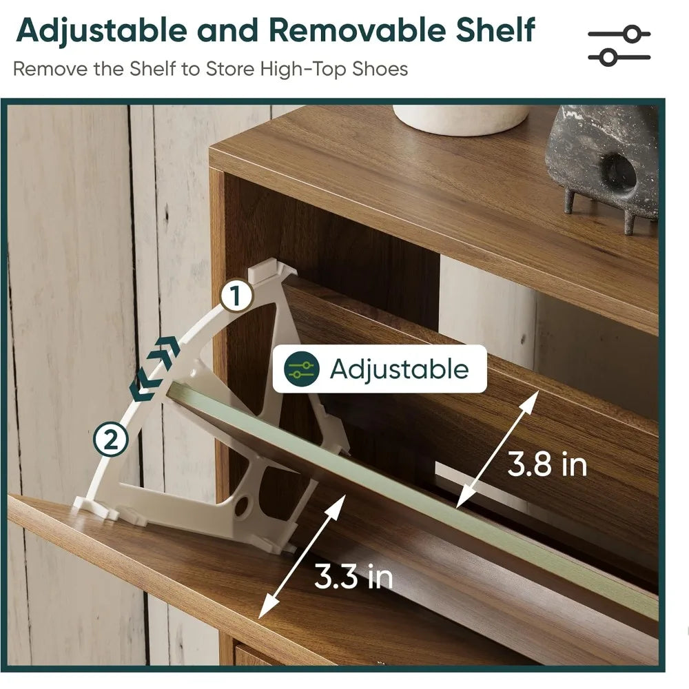 Freestanding Shoe Storage Cabinet with Dual Drawers, 23.6 Wide Metal Handle Shoe Organizer for Entryway and Narrow Spaces