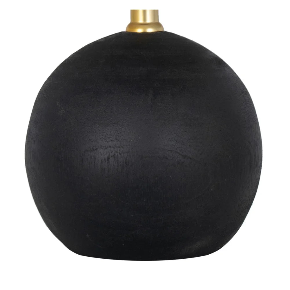 Mini Black Wood Ball Table Lamp with White Fabric Shade 12.5 Inch Stylish Accent Lighting Home Office Bedroom Desk Reading