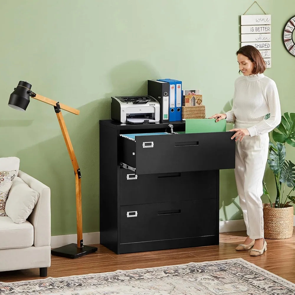 Lateral 3 Drawer File Cabinets with Lock, Metal Filing Storage Vertical Cabinets