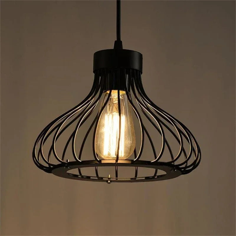 Retro Iron Restaurant Bar Chandelier Creative Black Three Single Head Small Gourd Wire Home Decor Light Fixtures