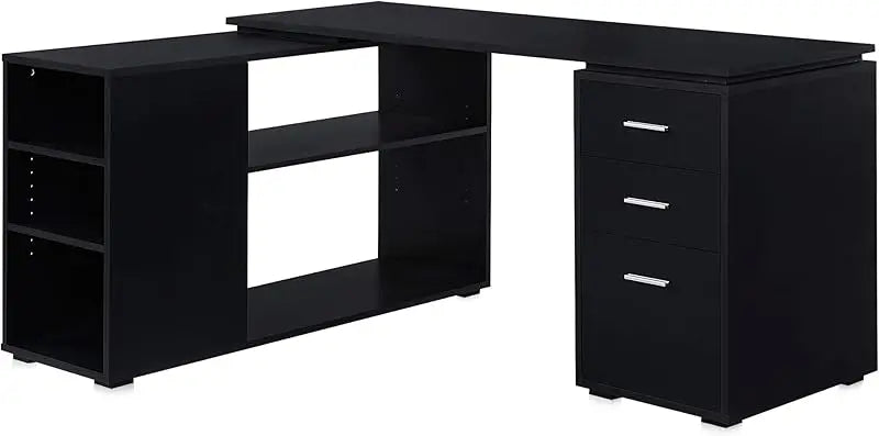 YXI L Shaped Computer Desk, 60” Study Writing Table Home Office Desk Morden Corner Workstation Setup with Shelves and 3 , CU
