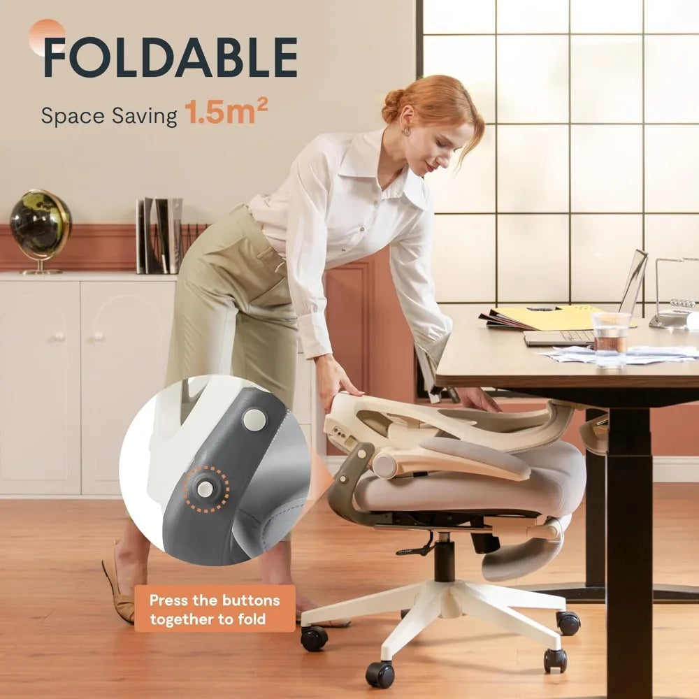 Foldex Ergonomic Office Chair, Folding Chair for Small Spaces with Lumbar Support, Flip-up Armrests, 3D Headrest, Desk Chairs w