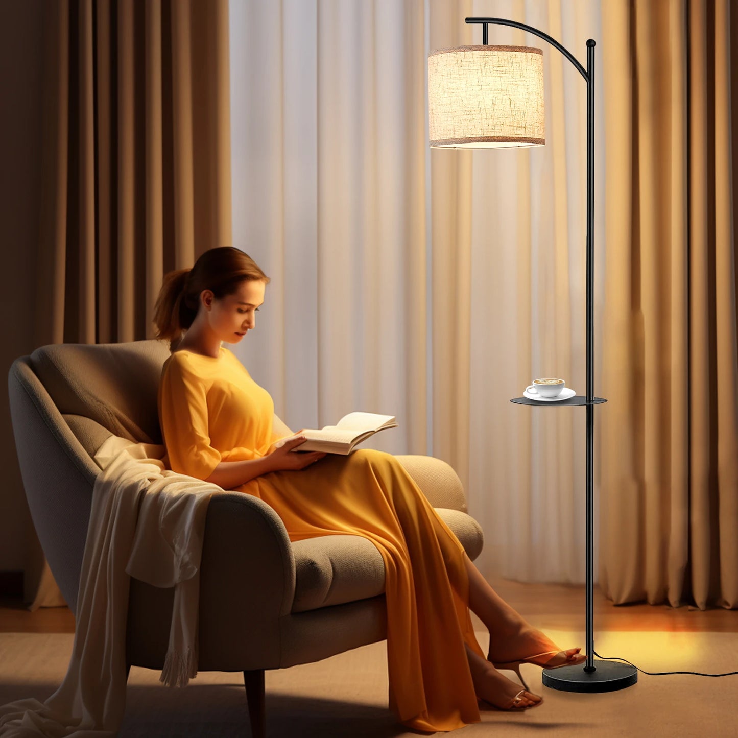 Floor Lamp With 3 Color Temperatures, Standing Lamp With Magnetic Remote Control For Bedroom, Living Room( 9W LED Bulb Included)