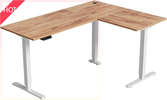 YYB L Shaped Standing Desk, Corner Standing Desk L Shape, L Shaped Adjustable Table, Light Brown UY
