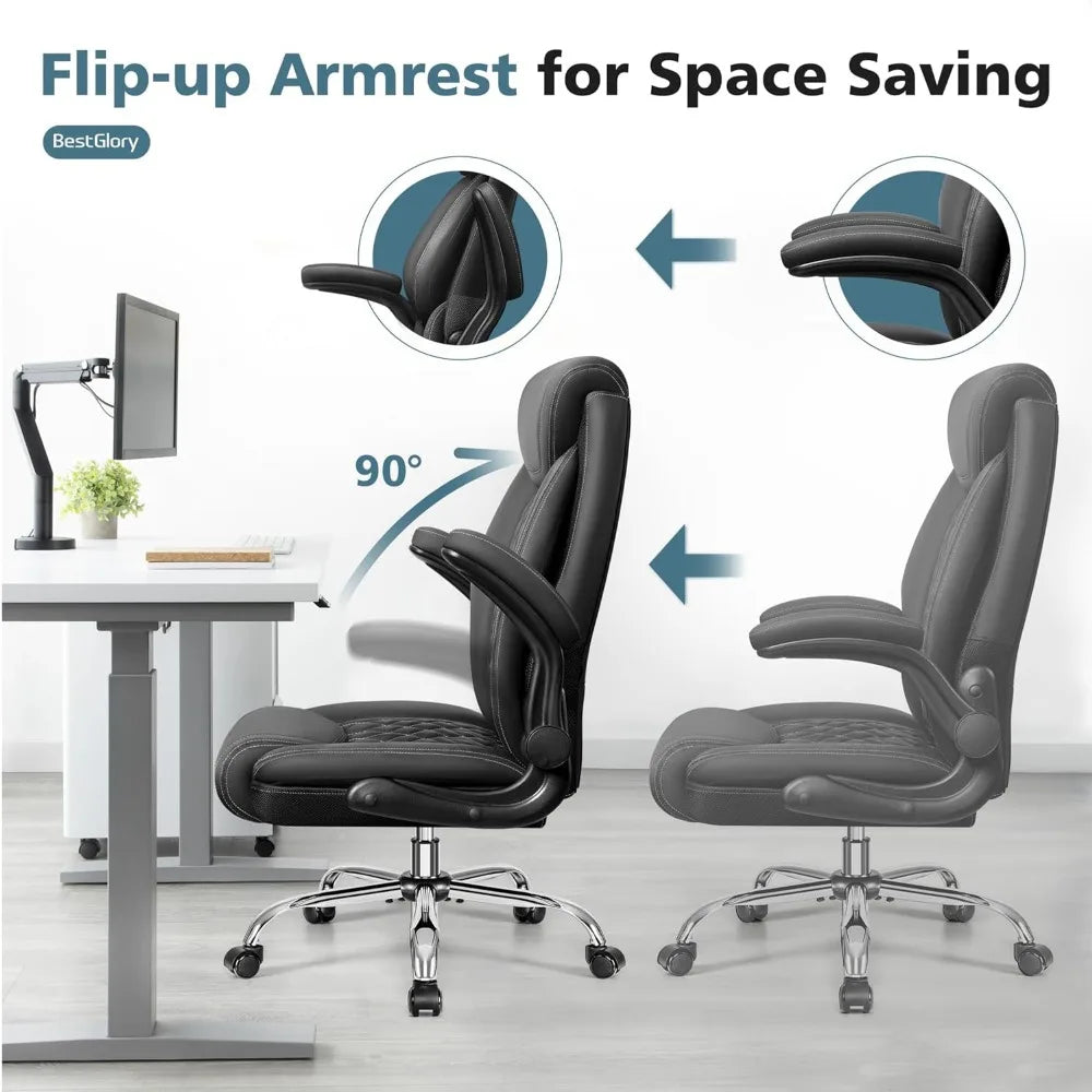 Office Chair, Ergonomic High Back Home Office Desk Chair, Big and Tall Breathable Leather Office Chair with Lumbar Support Flip-