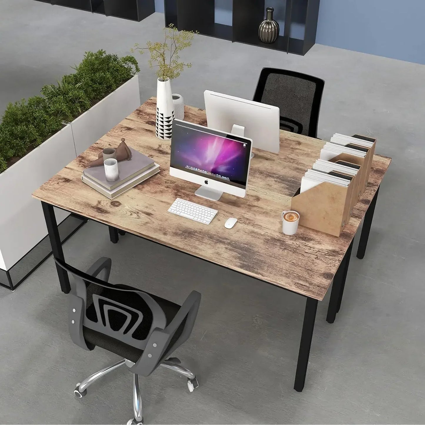 Conference Tables 9ft Office Computer Desk for Meeting Room Study Writing Printer Podcast Table for4-8 People Rustic Brown 2PCS