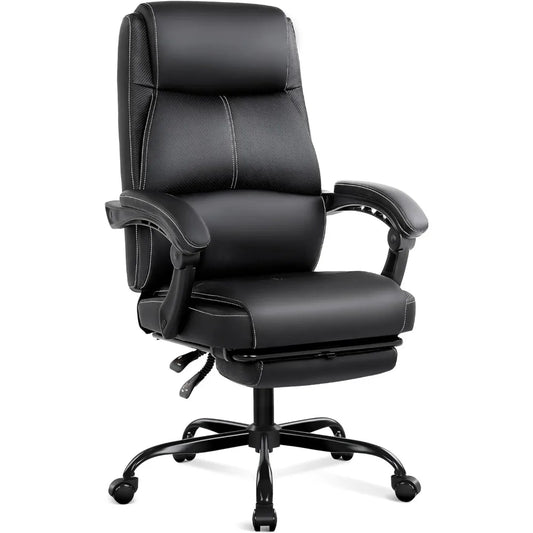 Big and Tall Office Chair with Footrest, High Back Desk Chair with Linkage Armrest, 90-155° Recline Executive Computer Chairs