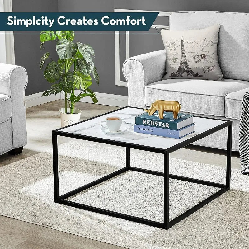 Black Coffee Table Small Square Coffee Tables Simple Modern Center Table for Home Office (27.6 * 27.6 * 15.7Inch)