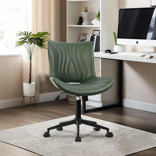 Office Chair, Armless Desk Chair with Wheels, Ergonomic Comfy Home Office Computer Task Chairs,Faux Leather Padded Cute Vanity C