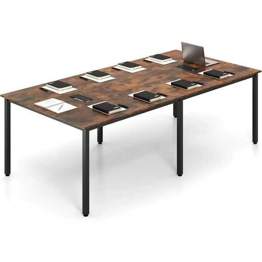 8 FT Conference Room Table, Large Meeting Desk Seats up to 10 People, 2 Cable Grommets, Rectangle Seminar, Business Table