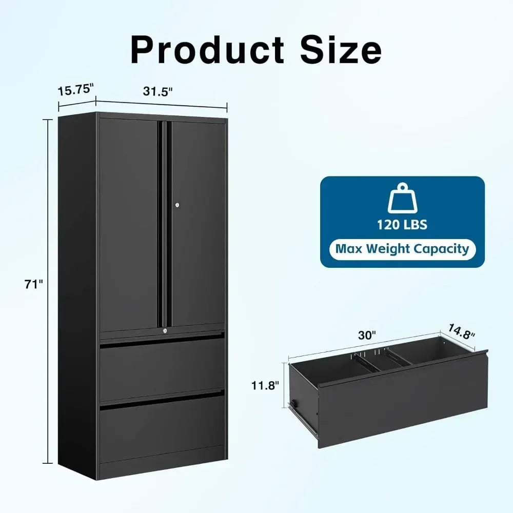 2-Drawer Metal File Cabinet, Lateral Vertical Filing Cabinets for Home Office, Locking File Cabinet with Storage Shelves