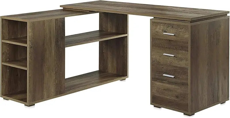 YXI L Shaped Computer Desk, 60” Study Writing Table Home Office Desk Morden Corner Workstation Setup with Shelves and 3 , CU