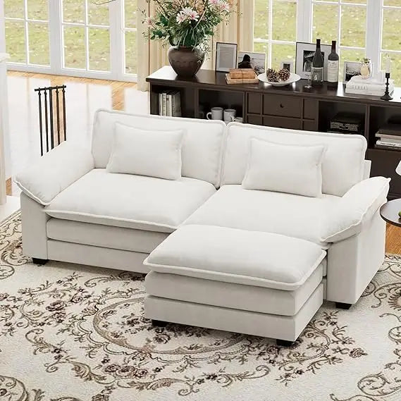 "86 Inch Modular L-Shaped Couch with Removable Ottoman, Plush 3-Seat Chenille Sofa for Modern Living Spaces"